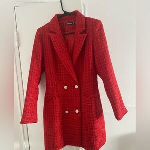 Missguided + Red Double-Breasted Blazer